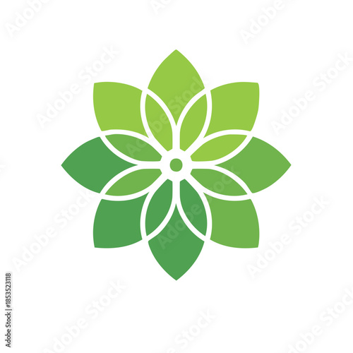 Stylized Green Flower Mandala Geometric Design Gradient Icon Vector