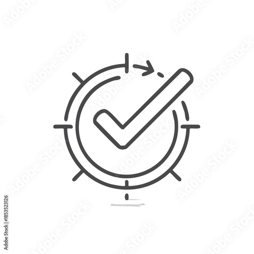 Checkmark Icon with Circular Arrow and Target Symbolizing Approval or Task Completion