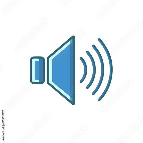 Blue speaker sound icon displaying volume waves in flat design for online communication services