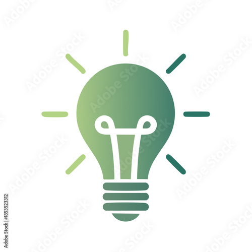 Green light bulb idea creativity and innovation concept illustration with radiating light emitting from the glowing bulb.