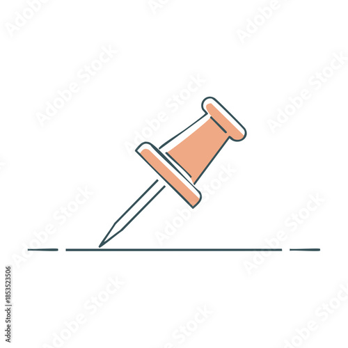 Single Thumbtack on Surface Simple Peach Blue Outline Vector Illustration Style Design