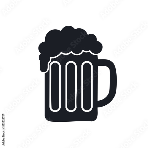 Isolated beer mug silhouette with foam, cold refreshment for celebration, vector