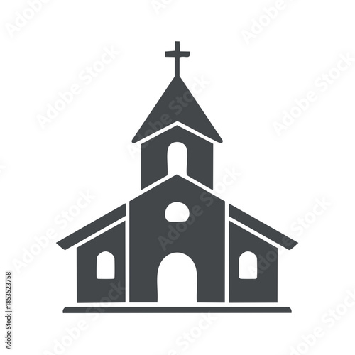 Iconic Church Silhouette with Cross, Traditional Architecture for Religious Graphics