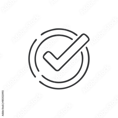 Checkmark inside a circle line art verification mark icon for approve or validate graphic element illustration