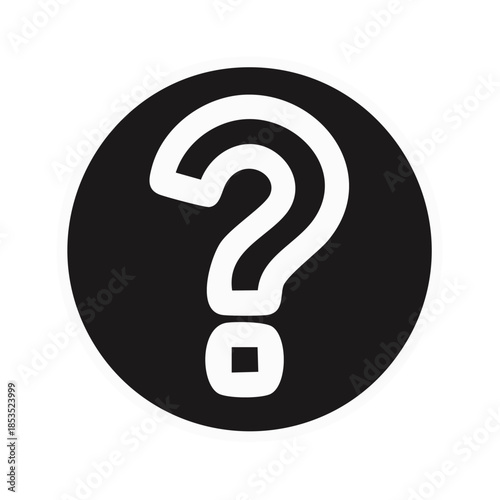 Bold Question Mark Symbol in a Black Circle Icon Design for Enquiries and Uncertainty Illustration