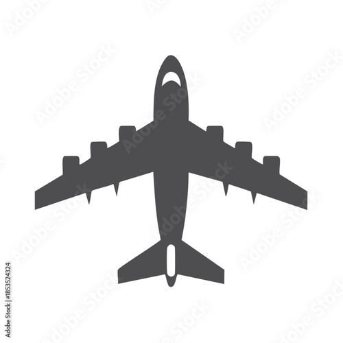 Airplane vector illustration. Commercial airliner with four engines against white. Flying air transport for long flights or global tourism.