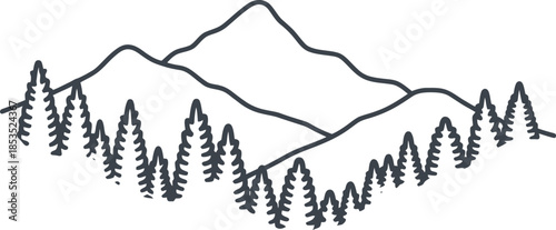 Minimalist Vector Graphic of Mountains and Trees Landscape Illustration for Design Projects and Creative Use