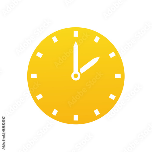 Clock Icon Indicating Time in Yellow Gradient Analog Face Showing the Hour Measurement with Precision