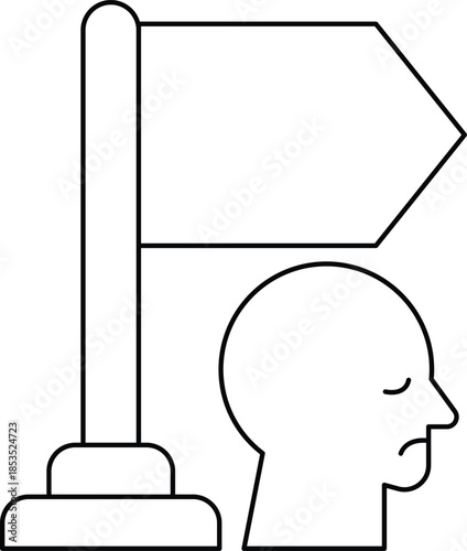 A man is looking at a sign that says "right" and is holding a flag