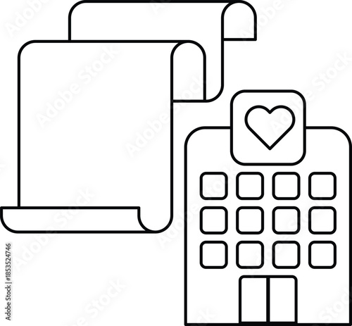 A building with a heart on it and a scroll on the side