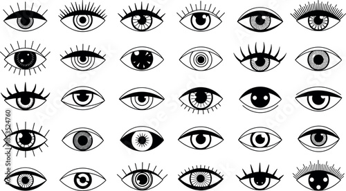 Eye Illustration Vector Set Featuring Vision Symbols, Human Eyes, Looking, Watching, Observation, Surveillance and Visual Perception Concepts