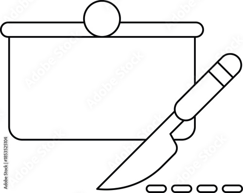 A white pot with a knife sticking out of it