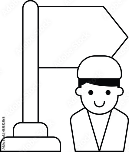 A man is standing in front of a flagpole