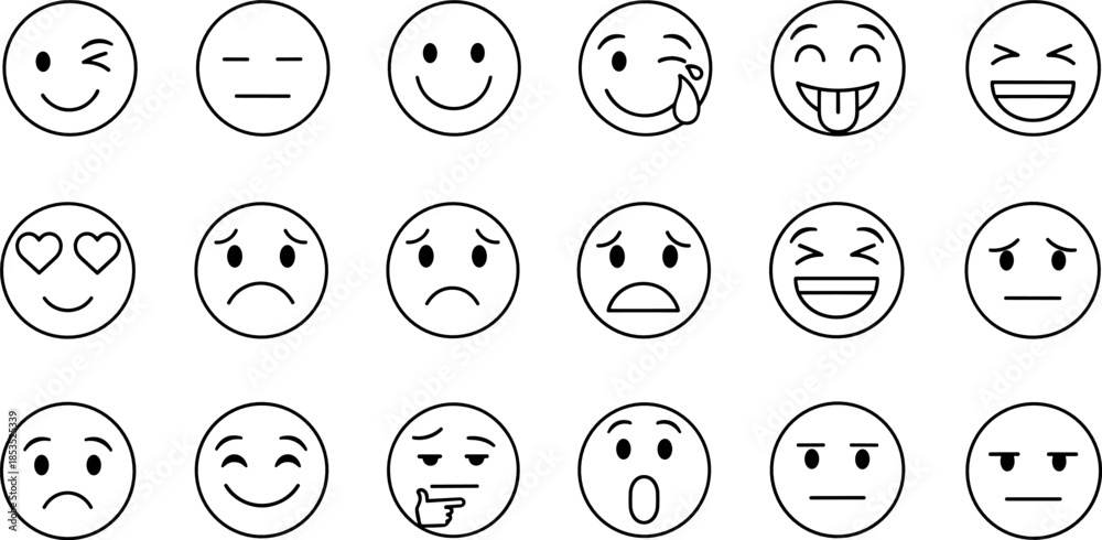 Ταπετσαρία Emoji Facial Expression Line Icons Set Featuring Emotions, Feelings, Reactions,