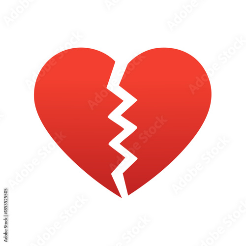 Broken red heart. Heartbreak and loss concept. Valentine's Day Symbol of broken love, grief,  split, and painful relationship.