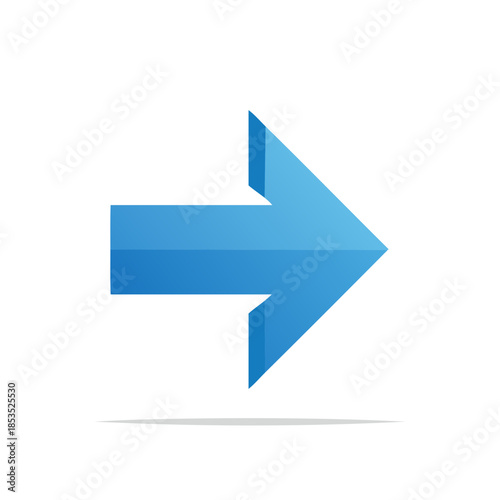 Free Download Blue arrow pointing right, direction indicator with a modern, clean design concept and a subtle shadow illustration. - GFXLoad