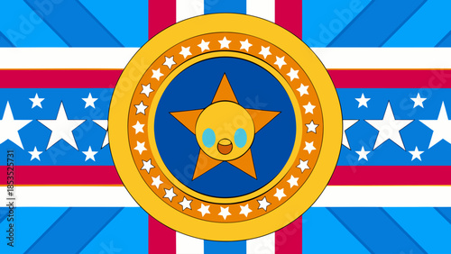 Emblem with star character on patriotic background Vector