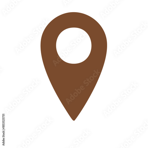 Simple brown location pin icon for mapping and navigation indicating a precise spot or destination of interest on white