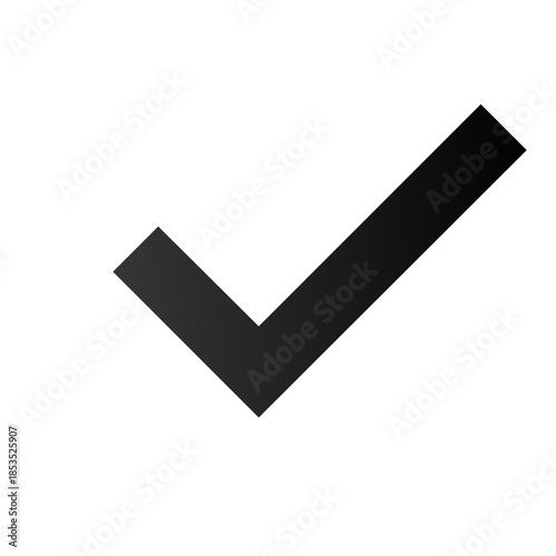 Check mark icon: Simple black check graphic for approval, success, choice selection or task complete.