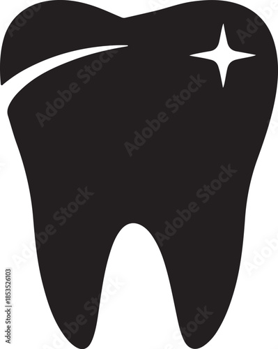 Dental Logo Vector Clean Tooth Silhouette with Sparkle for Dentistry and Oral Healthcare Branding