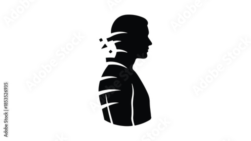Silhouette of a person fragmenting, symbolizing mental breakdown or loss of identity.