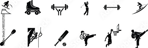 Fitness and exercise icons silhouette graphic