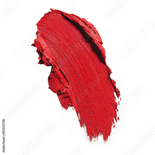 Vibrant Red Lipstick Smear and Creamy Makeup Swatch Isolated on Transparent Background