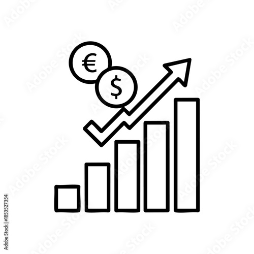 Financial growth chart with euro and dollar symbols rising