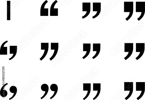 Quotation Marks and Punctuation Symbols Vector Set Featuring Opening and Closing Quotes, Typography Elements for Text, Writing, Design and Editorial Use