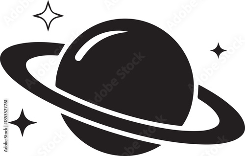 Planet Saturn with planetary ring silhouette vector black on a white background