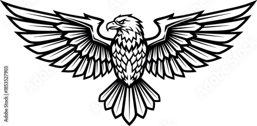 Eagle with Spread Wings Line Illustration Vector Featuring Powerful Bird Emblem, Freedom Symbol, Strength, Leadership and Wildlife Mascot Design Concept