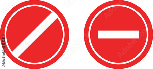 Red prohibition and no entry symbols indicating restriction, forbidden access, stop, or disallowed action warning signs