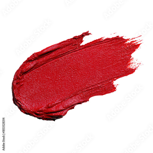 Vibrant Red Lipstick Smear and Creamy Makeup Swatch Isolated on Transparent Background