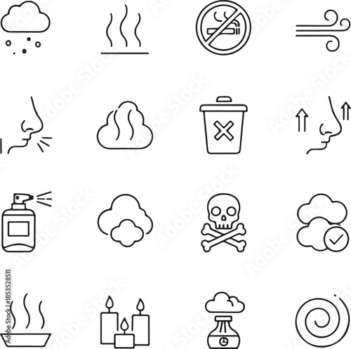 Weather, air quality, and health hazard icons cloud