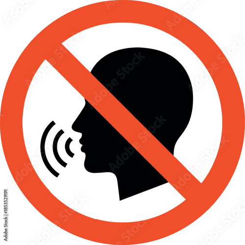No talking sign with a red circle and a black silhouette of a head on isolated