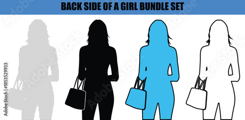 Female carrying side bag silhouette line art outline dot dotted style walking woman vector illustration concept