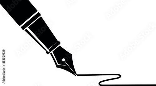 Black fountain pen nib writing a line on isolated with elegant movement