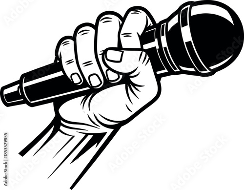 A hand holding a microphone in a dynamic motion