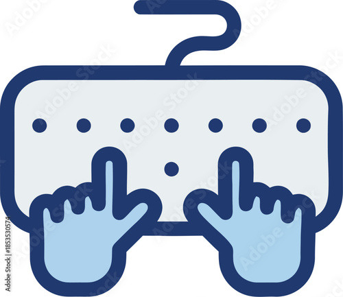 Minimalist Blue Line Art Illustration of Hands Typing on a Computer Keyboard