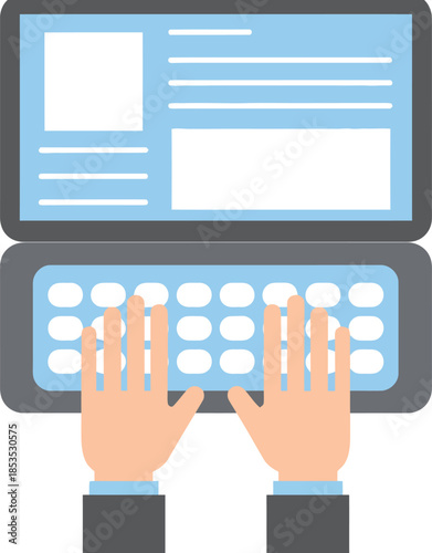 Flat Illustration of Hands Typing on a Laptop Computer Screen for Business and Content Development