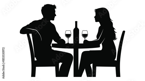 A romantic dinner for two people set at a table presented as a silhouette