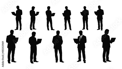 A collection of black silhouettes depicting people in business attire silhouette