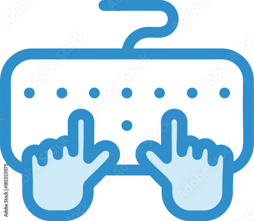 Simple Blue Outline Icon of Hands on a Keyboard Representing User Interface and Digital Input