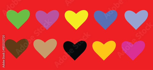 Red heart background vector illustration featuring a romantic pattern of shapes and symbols for a Valentine's Day love card design with passion and art
