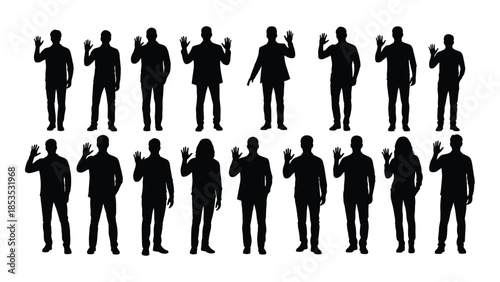 Diverse group of people in various poses presented as a striking black silhouette