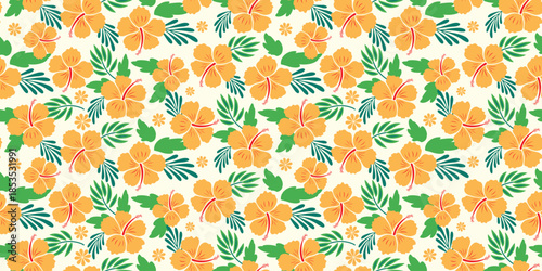 hibiscus design pattern, palm tree on white background. colorful summer patterns for Hawaiian shirts. botanical motif floral hibiscus. beautiful fabric pattern yellow hibiscus flowers, seamless print.