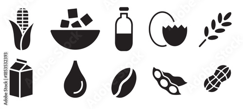 Free From Food Allergy Icons Set – Sugar Gluten Lactose Nut Free Symbols
