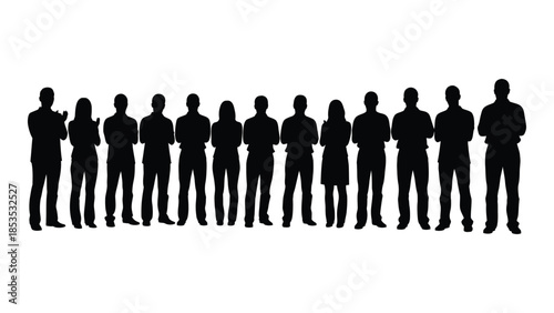 A line of people standing together a dark and striking silhouette