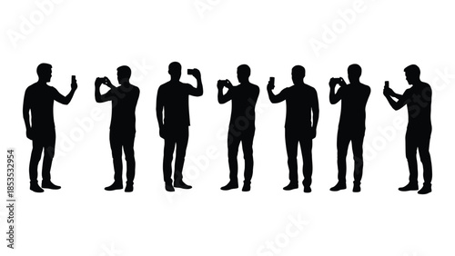 A row of human figures in various poses depicted as a dark silhouette