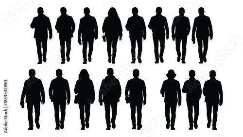 A collection of diverse human figures shown in a striking black silhouette